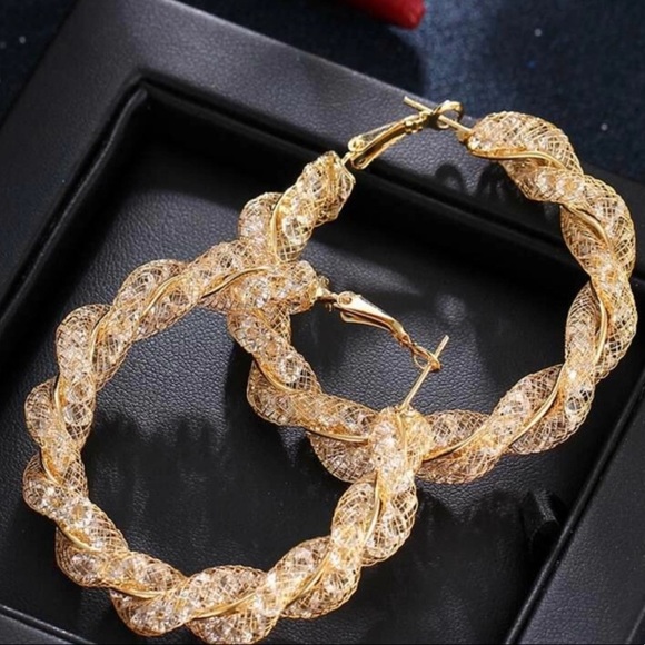 NEW 18K GOLD TWISTED HOOP EARRINGS - Picture 2 of 5